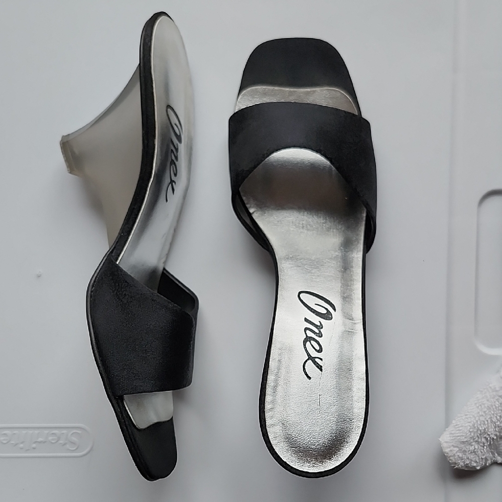 Black Slide heel of Black Satin Fabric
